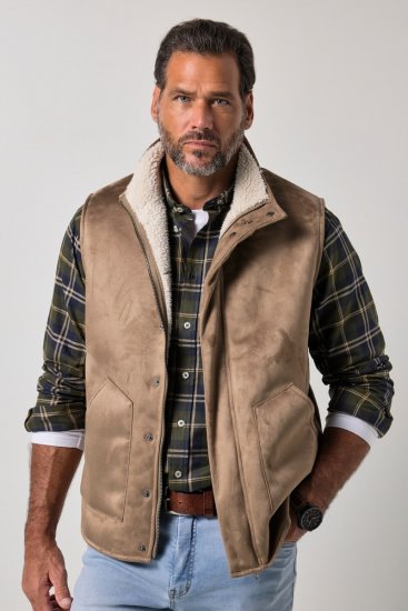 JP1880 851516 Veste zamšādas imitācijā ar teddy oderi Bēšs - Jakas & Lietus apģērbs - Jakas - 2XL-12XL