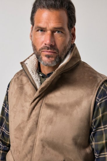 JP1880 851516 Veste zamšādas imitācijā ar teddy oderi Bēšs - Jakas & Lietus apģērbs - Jakas - 2XL-12XL