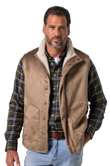 JP1880 851516 Veste zamšādas imitācijā ar teddy oderi Bēšs - Jakas & Lietus apģērbs - Jakas - 2XL-12XL