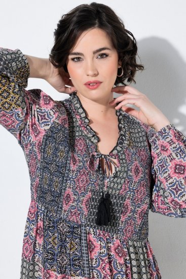 Ulla Popken 851546 Rakstaina midi kleita Sinepju dzeltens - Midi kleitas - Midi kleitas lielajos izmēros