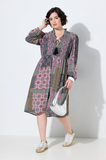 Ulla Popken 851546 Rakstaina midi kleita Sinepju dzeltens - Midi kleitas - Midi kleitas lielajos izmēros