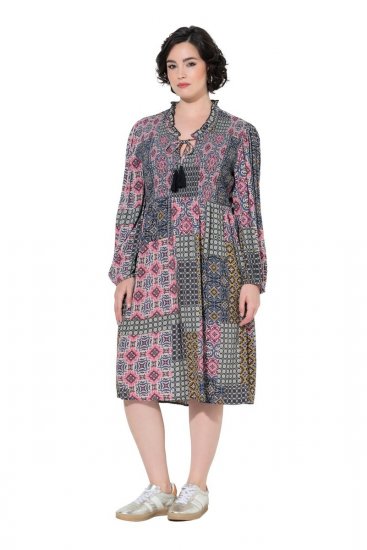 Ulla Popken 851546 Rakstaina midi kleita Sinepju dzeltens - Midi kleitas - Midi kleitas lielajos izmēros