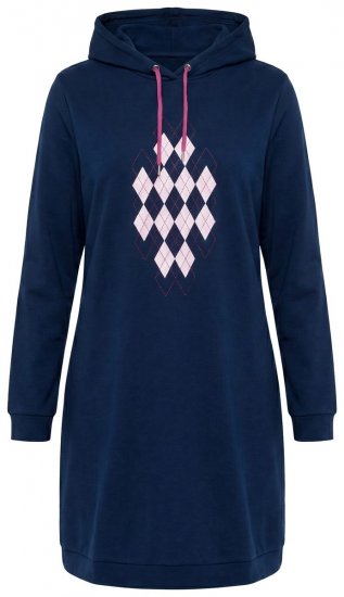 Ulla Popken 851749 Mājas kleita ar rūtām un kapuci Tumši zils - Pidžamas/Loungewear - 