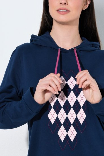 Ulla Popken 851749 Mājas kleita ar rūtām un kapuci Tumši zils - Pidžamas/Loungewear - 