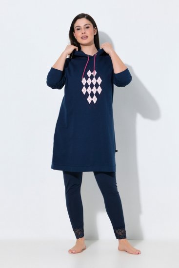 Ulla Popken 851749 Mājas kleita ar rūtām un kapuci Tumši zils - Pidžamas/Loungewear - 