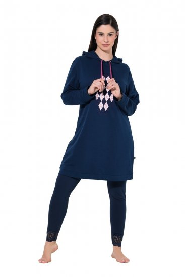 Ulla Popken 851749 Mājas kleita ar rūtām un kapuci Tumši zils - Pidžamas/Loungewear - 