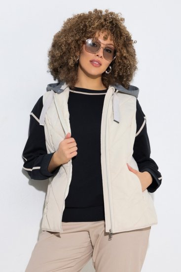 Ulla Popken 851781 Stepēta veste ar kapuci Pienbalts - Vestes - 