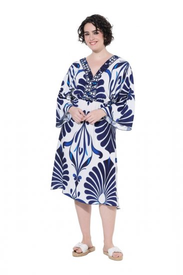 Ulla Popken 852314 Rakstaina kleita Balts - Midi kleitas - Midi kleitas lielajos izmēros