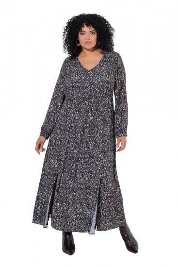 Ulla Popken 852606 Rakstaina maksi kleita Melns - Maxi kleitas - Sieviešu maxi kleitas lielos izmēros