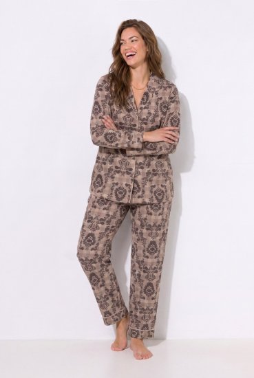 Ulla Popken 852649 Pidžama ar rakstu un krekla apkakli Brūns - Pidžamas/Loungewear - 
