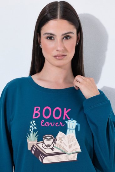 Ulla Popken 852710 Mājas džemperis ar garām piedurknēm Petrolejas - Pidžamas/Loungewear - 