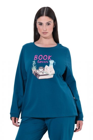Ulla Popken 852710 Mājas džemperis ar garām piedurknēm Petrolejas - Pidžamas/Loungewear - 