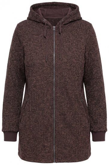 Ulla Popken 853577 Adīta flīsa jaka ar kapuci un apdruku Sarkankoka brūns - Fleece apģērbs - 