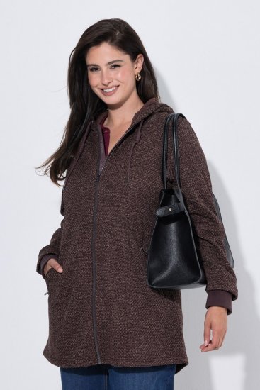Ulla Popken 853577 Adīta flīsa jaka ar kapuci un apdruku Sarkankoka brūns - Fleece apģērbs - 