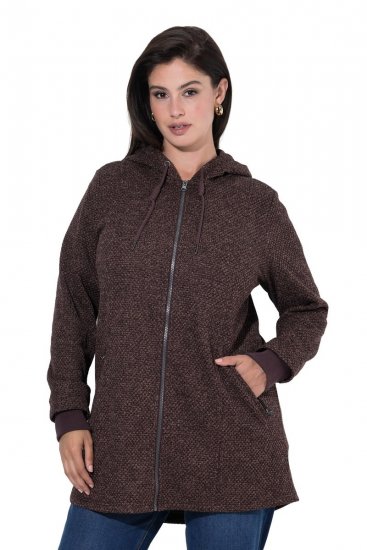 Ulla Popken 853577 Adīta flīsa jaka ar kapuci un apdruku Sarkankoka brūns - Fleece apģērbs - 