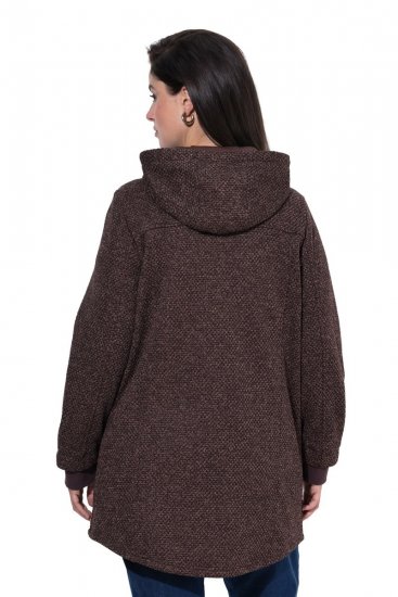 Ulla Popken 853577 Adīta flīsa jaka ar kapuci un apdruku Sarkankoka brūns - Fleece apģērbs - 