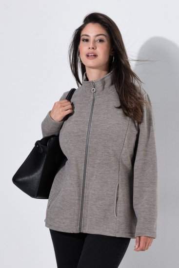 Ulla Popken 853668 Flīsa jaka ar stāvapkakli Pelēks - Fleece apģērbs - 