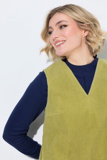 Ulla Popken 853697 Velveta kleita bez piedurknēm ar kabatām Gaiši zaļš - Vasaras kleitas - Vasaras kleitas sievietēm lielos izmēros