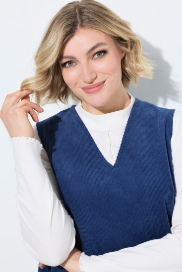 Ulla Popken 853697 Velveta kleita bez piedurknēm ar V veida izgriezumu Tumši zils - Vasaras kleitas - Vasaras kleitas sievietēm lielos izmēros