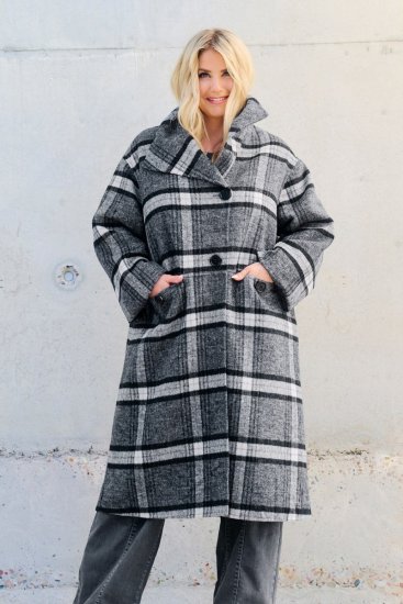 Ulla Popken 855250 Asimetrisks vilnas mētelis ar platu apkakli Pelēks melanžs - Mēteļi - Lielo izmēru mēteļi sievietēm
