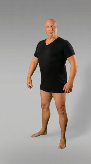 20 Nodi 9001 Short Sleeve V-Neck in Stretch Cotton Black - Apakškrekli - 