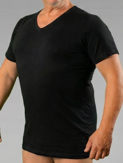 20 Nodi 9001 Short Sleeve V-Neck in Stretch Cotton Black - Apakškrekli - 