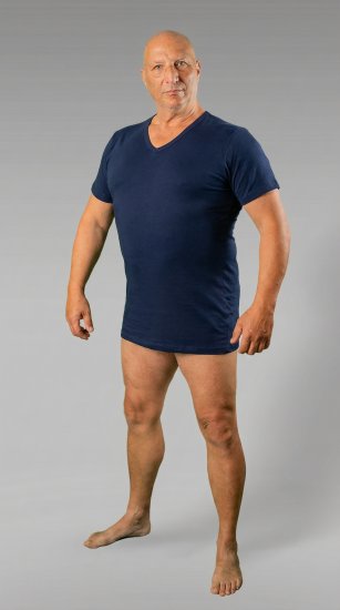 20 Nodi 9001 Short Sleeve V-Neck in Stretch Cotton Navy - Apakškrekli -