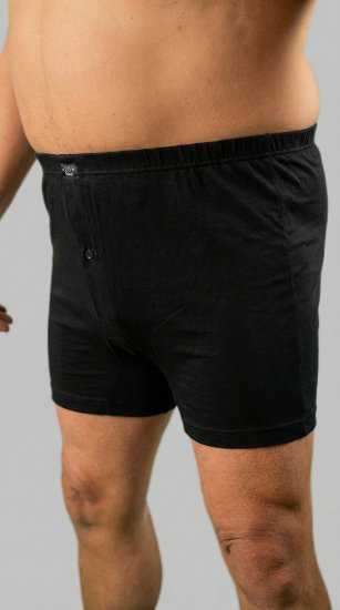 20 Nodi 935 Combed Cotton Jersey Boxer with Front Button Fly Black - Bokseršorti - Vīriešu lielie bokseru šorti