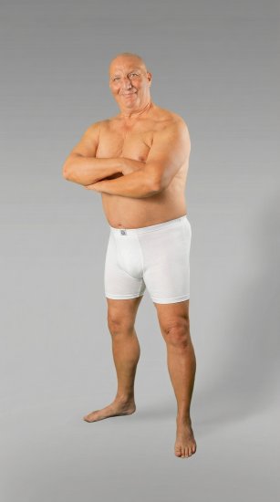 20 Nodi 938 Stretch Cotton Boxer with Embroidered Long Leg White - Bokseršorti - Vīriešu lielie bokseru šorti