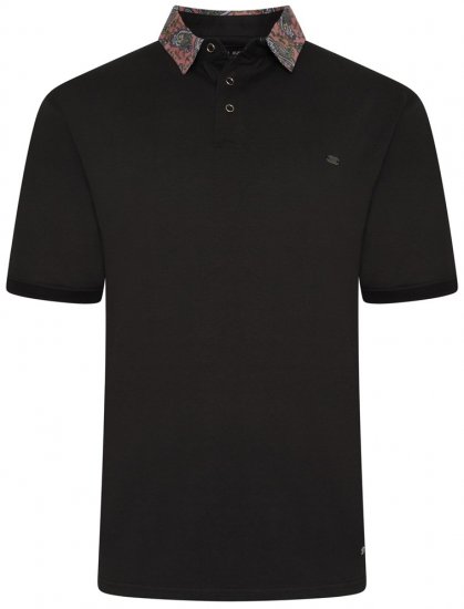 Kam Jeans 5485 Jersey Polo with Floral Collar Black - Polo krekli - Polo krekli - 2XL-8XL