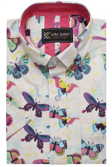 Kam Jeans 6044 Butterfly Digital Short Sleeve Print Shirt Multi-Colored - Krekli - Krekli - 2XL-8XL