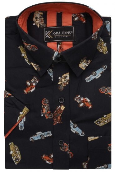 Kam Jeans 6046 Vintage Car Digital Print Shirt Black - Krekli - Krekli - 2XL-8XL