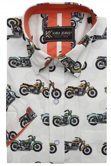 Kam Jeans 6043 Motorbike Digital Print Short Sleeve Shirt Multi-Colored - Krekli - Krekli - 2XL-8XL