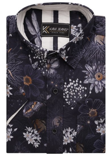 Kam Jeans 6045 Dragonfly Digital Print Short Sleeve Shirt Navy - Krekli - Krekli - 2XL-8XL