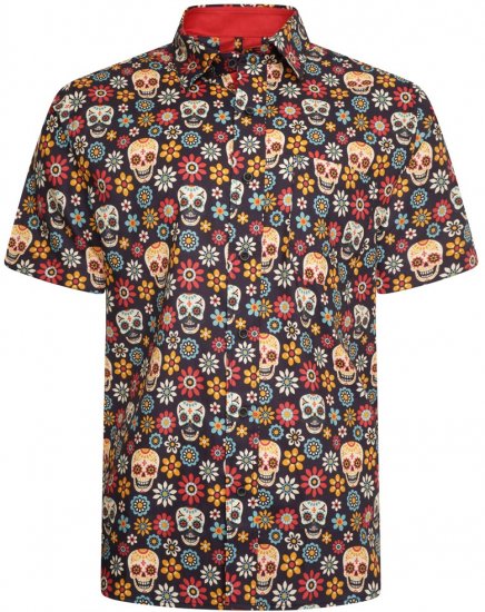 Kam Jeans 6040 Floral Skull Print Shirt Black - Krekli - Krekli - 2XL-8XL