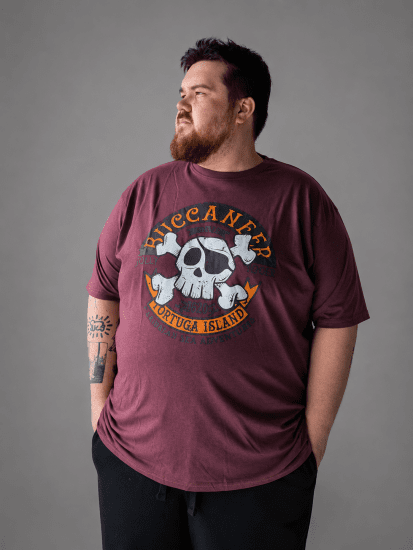 Kam Jeans 5753 Buccaneer Print T-Shirt BURGUNDY MARL - T-krekli - T-krekli - 2XL-14XL