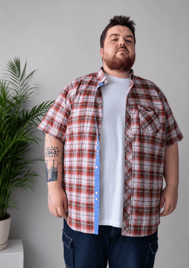 Kam Jeans 6368 Checked Short Sleeve Shirt Red - Krekli - Krekli - 2XL-8XL