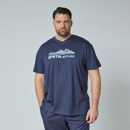 North Latitude Mountain T-Shirt V-Neck Tumši zila - T-krekli - T-krekli - 2XL-14XL