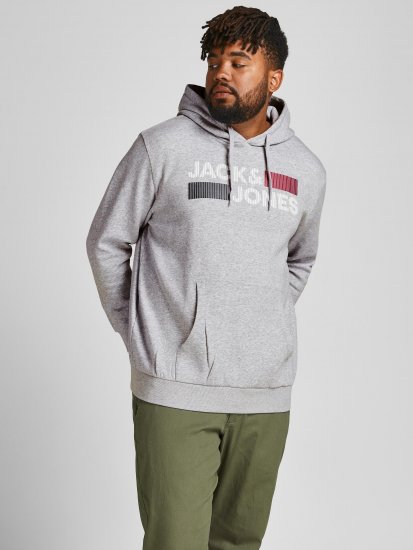 Jack & Jones CORP LOGO Hoodie Light Gray - Džemperi un džemperi ar kapuci - Džemperi - 2XL-14XL