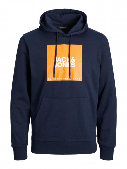 Jack & Jones JJLOCK SWEAT HOOD Navy/Orange - Džemperi un džemperi ar kapuci - Džemperi - 2XL-14XL