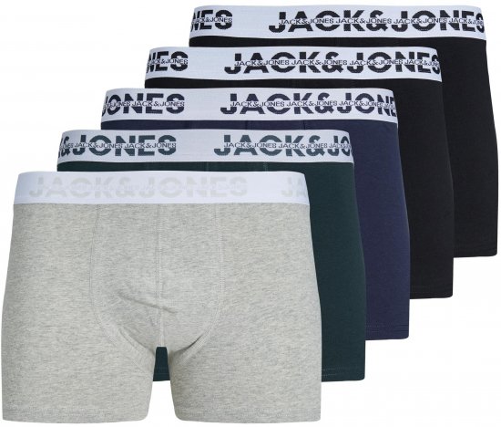 Jack & Jones JACDALLAS LOGO TRUNKS 5 PACK Light Grey Melange - Apakšveļa un peldšorti - Apakšveļa - 2XL-8XL