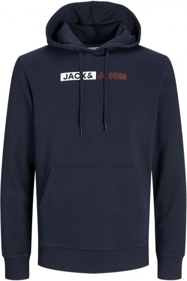 Jack & Jones CORP LOGO PLAY 5 Print Hoodie Navy Blazer - Džemperi un džemperi ar kapuci - Džemperi - 2XL-14XL