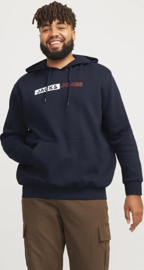 Jack & Jones CORP LOGO PLAY 5 Print Hoodie Navy Blazer - Džemperi un džemperi ar kapuci - Džemperi - 2XL-14XL