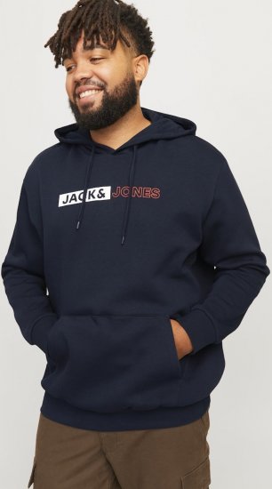 Jack & Jones CORP LOGO PLAY 5 Print Hoodie Navy Blazer - Džemperi un džemperi ar kapuci - Džemperi - 2XL-14XL