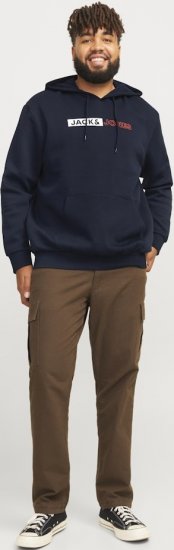 Jack & Jones CORP LOGO PLAY 5 Print Hoodie Navy Blazer - Džemperi un džemperi ar kapuci - Džemperi - 2XL-14XL