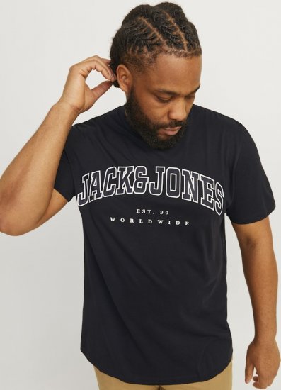 Jack & Jones CALEB VARSITY O-Neck T-Shirt Black - T-krekli - T-krekli - 2XL-14XL