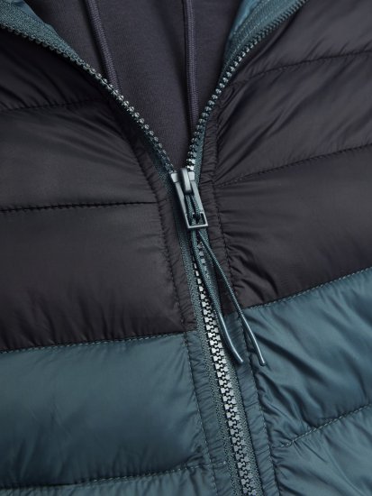Jack & Jones SPRINT Black Blocking Quilted Hooded Jacket Turquoise Blue - Jakas & Lietus apģērbs - Jakas - 2XL-12XL