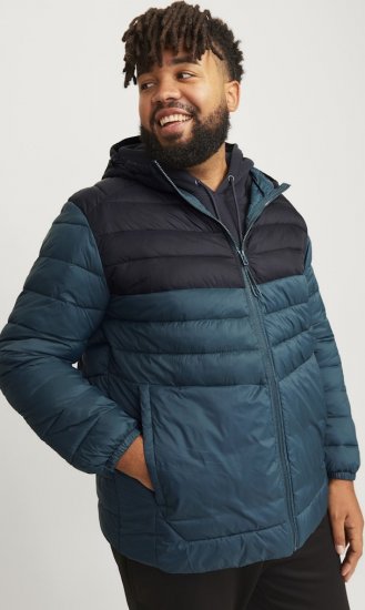 Jack & Jones SPRINT Black Blocking Quilted Hooded Jacket Turquoise Blue - Jakas & Lietus apģērbs - Jakas - 2XL-12XL