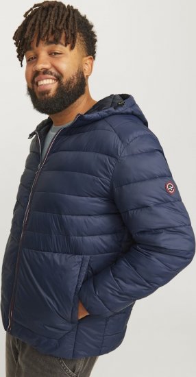 Jack & Jones SPRINT Red Stitches Quilted Hooded Jacket Navy Blazer - Jakas & Lietus apģērbs - Jakas - 2XL-12XL