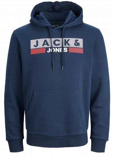 Jack & Jones CORP LOGO PLAY 4 Print Hoodie Navy Blazer - Džemperi un džemperi ar kapuci - Džemperi - 2XL-14XL
